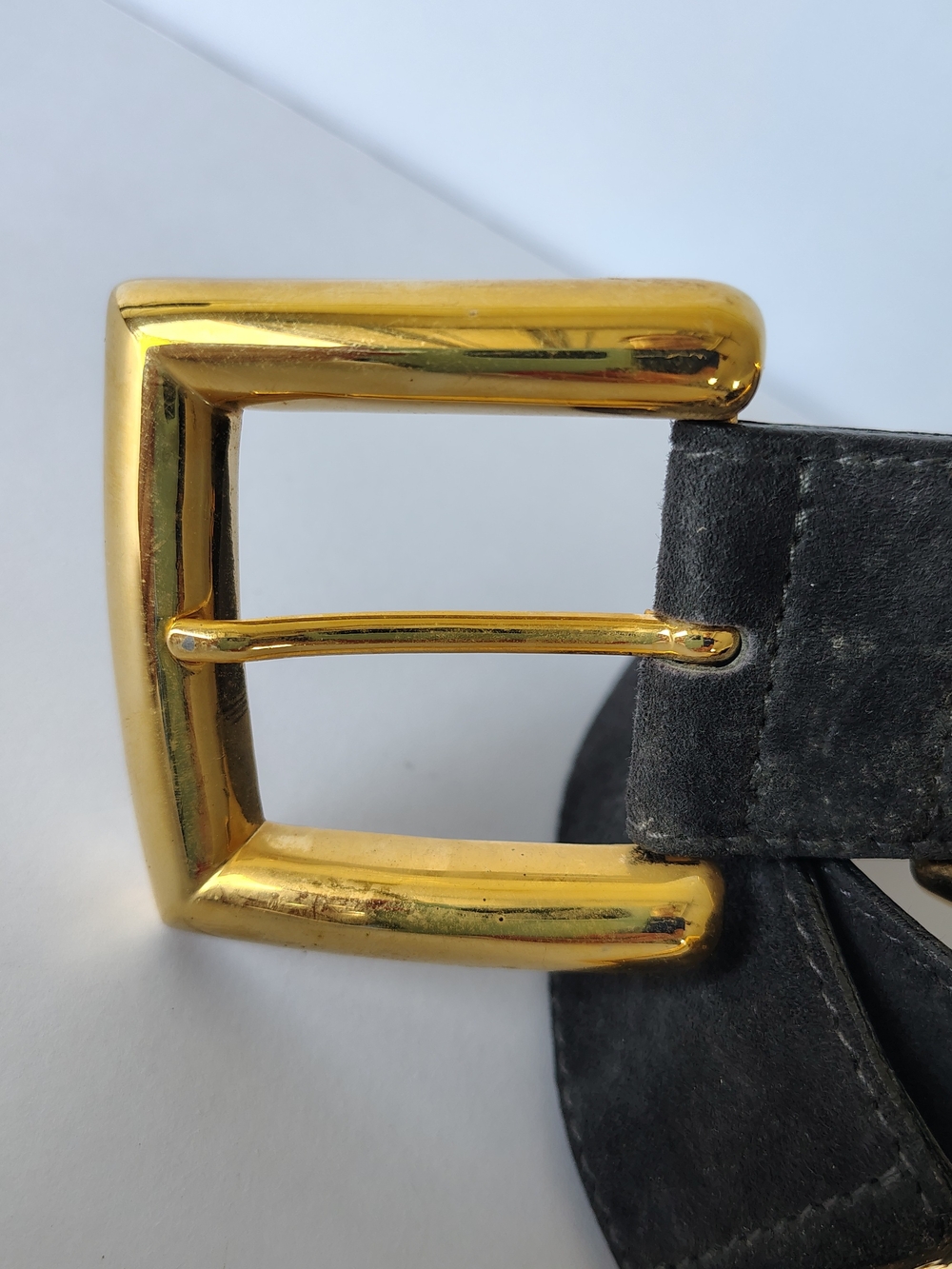 Escada Black Suede Belt with Gold X Hardware - Picture 2 of 6